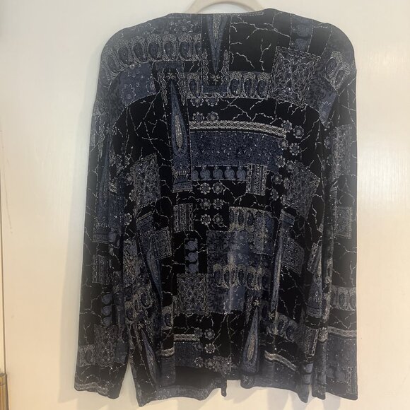 Chico’s Travelers Sz 2 US Sz 12 Jacket Black Glitter Metallic Long Sleeve Tie - Picture 5 of 11